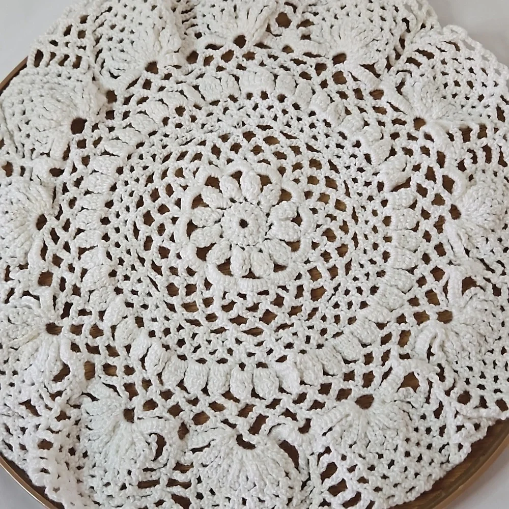 Handmade Crochet Lace Doily Table Mat Mandala Organic Cotton Vintage Decor